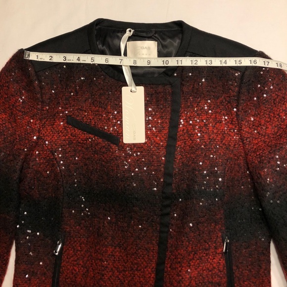 Gas Jeans Blazer Wool Blend Sequin Knit Zip | L - Picture 10 of 13